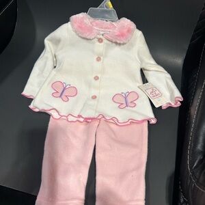 White and Pink Baby Outfit with Butterfly Design